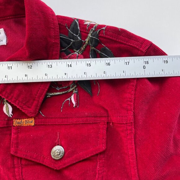 Judy Blue Womens Red Corduroy Embroidered Button-Up Jacket L Unique Retro Boho‎ - Picture 8 of 11